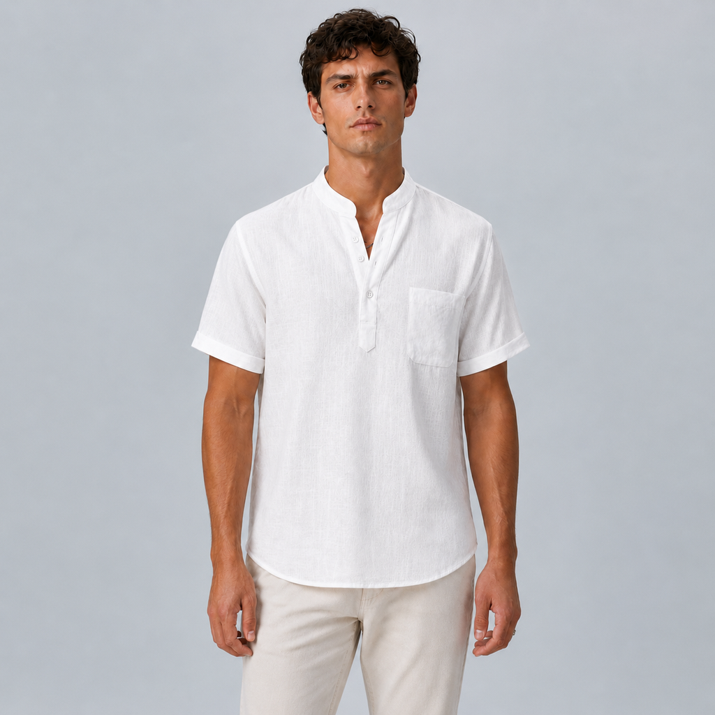 Men's Linen Stand Collar Shirt