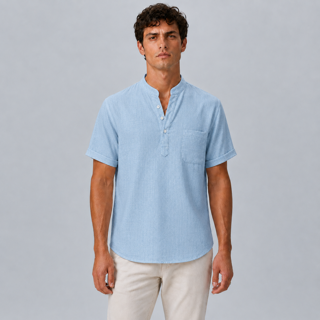 Men's Linen Stand Collar Shirt