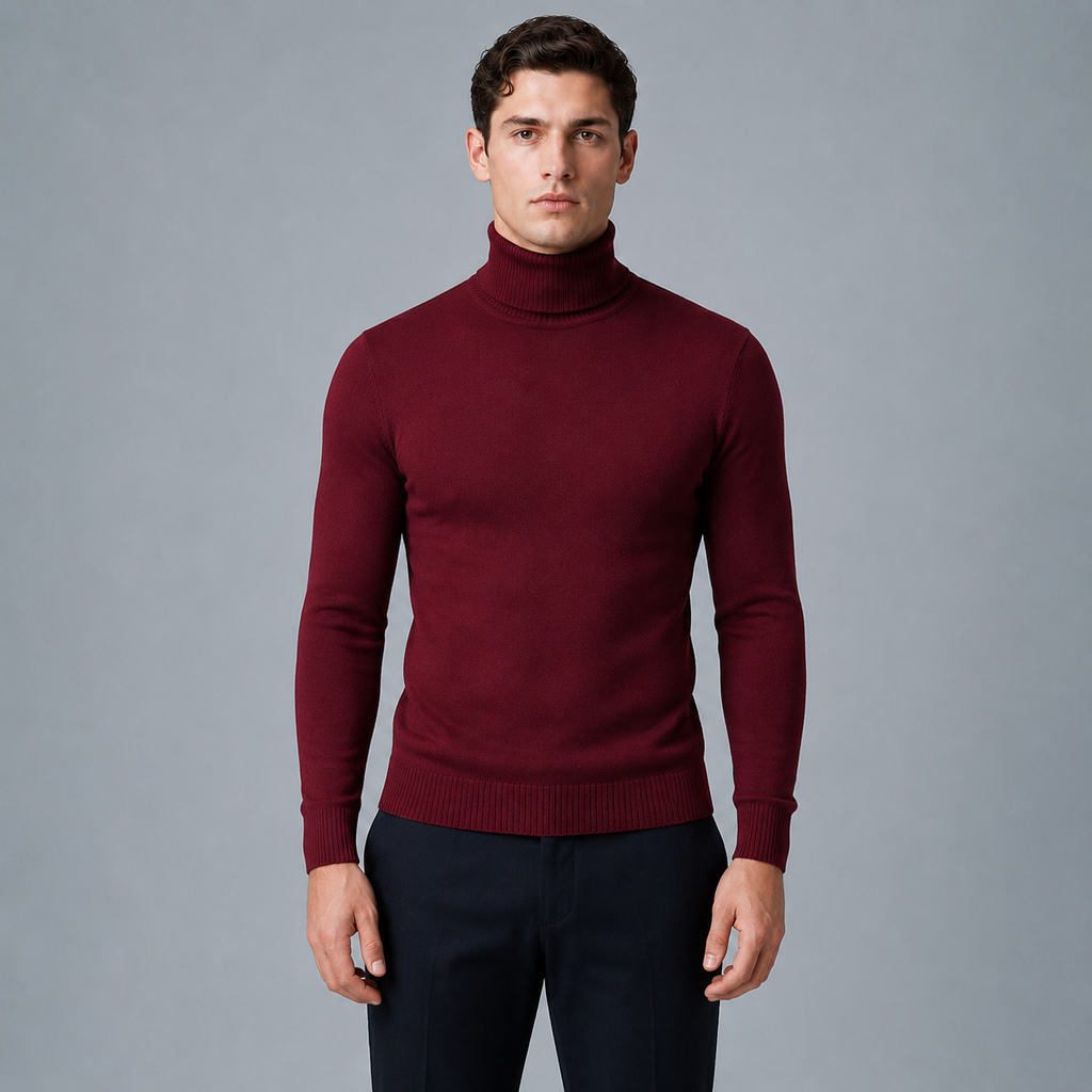 Men's Slim Fit Cotton Turtleneck Knit Jumper
