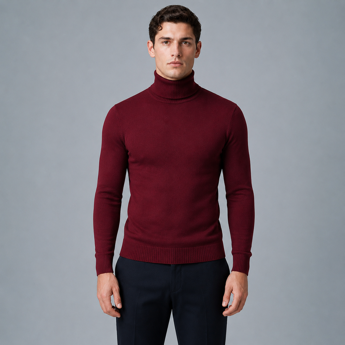Men's Slim Fit Cotton Turtleneck Knit Jumper