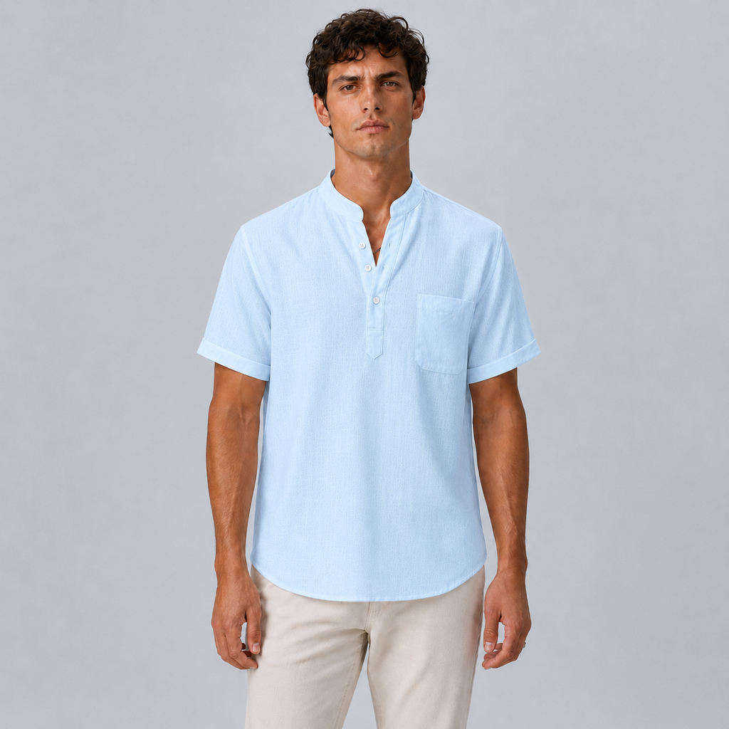 Men's Linen Stand Collar Shirt