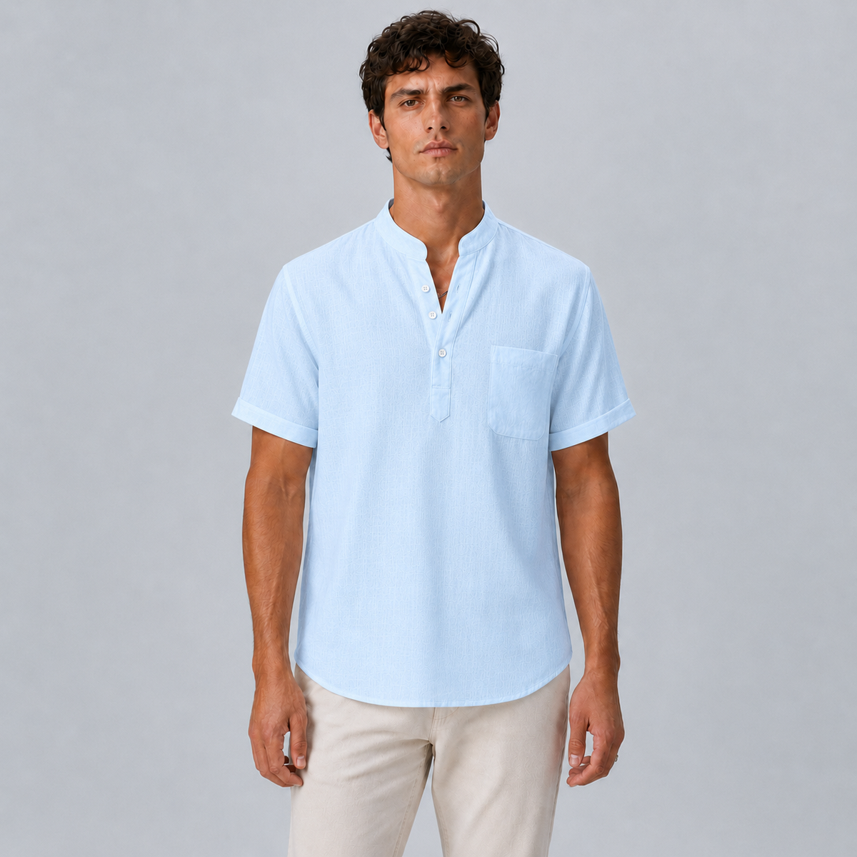Men's Linen Stand Collar Shirt