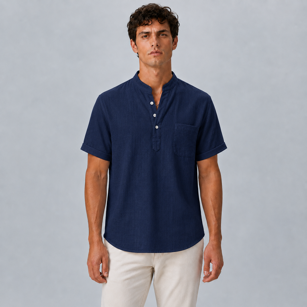 Men's Linen Stand Collar Shirt