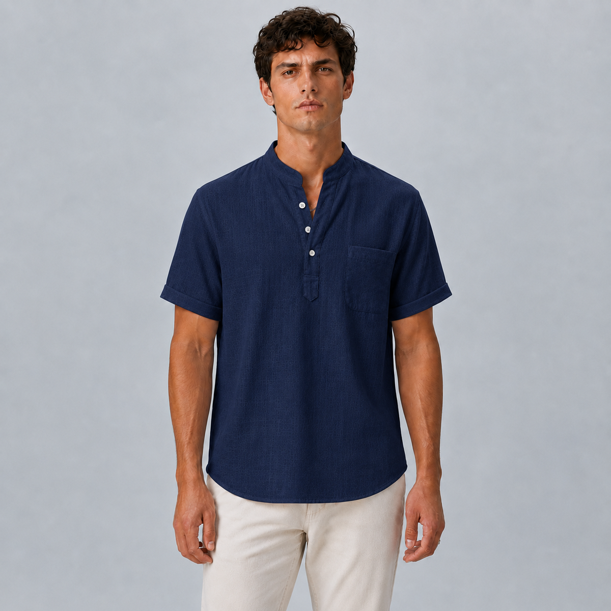 Men's Linen Stand Collar Shirt