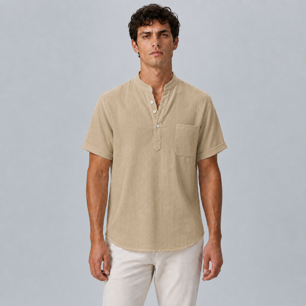 Men's Linen Stand Collar Shirt