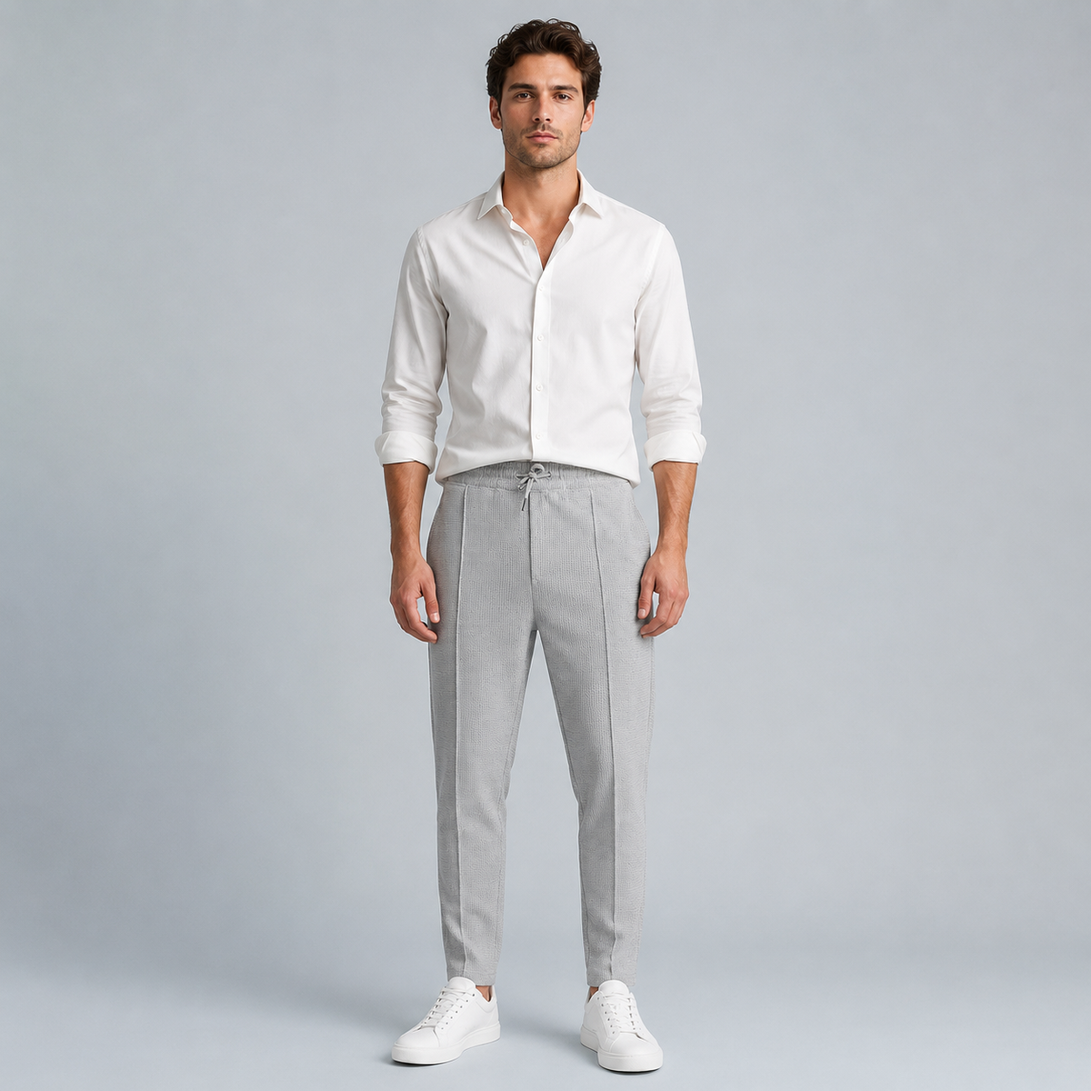 Men's Jute Knit Slim Fit Drawstring Trousers