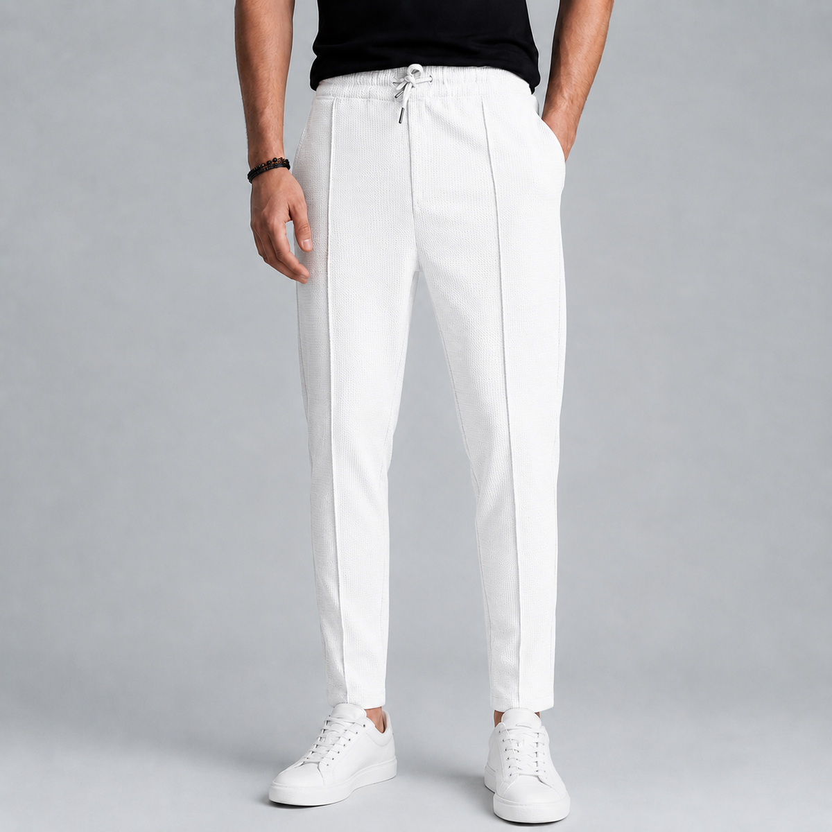 Men's Jute Knit Slim Fit Drawstring Trousers