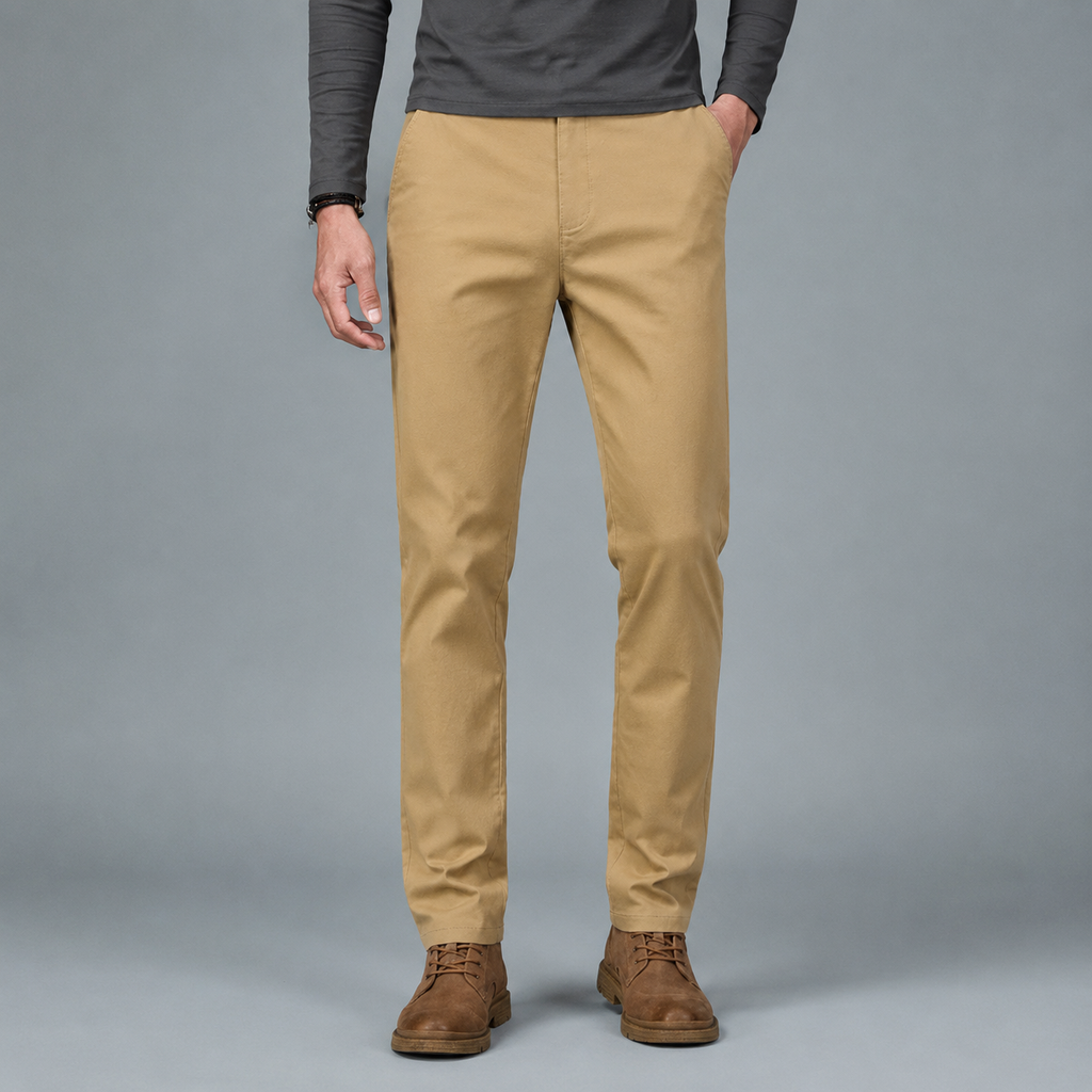 Men's Cotton Slim Straight Elastic Waist Trousers
