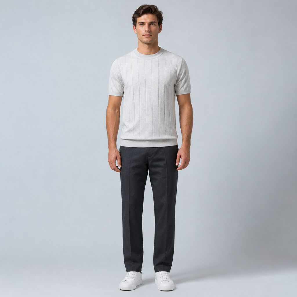 Men's 100% Cotton Striped Crew Neck T-Shirt