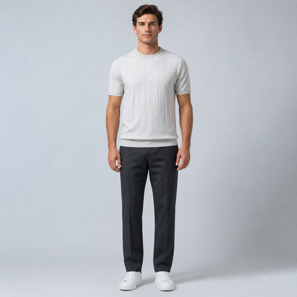 Men's 100% Cotton Striped Crew Neck T-Shirt