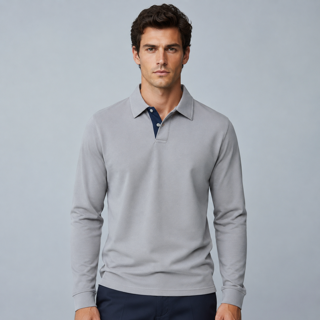 Men's 95% Cotton Long Sleeve Polo T-Shirt