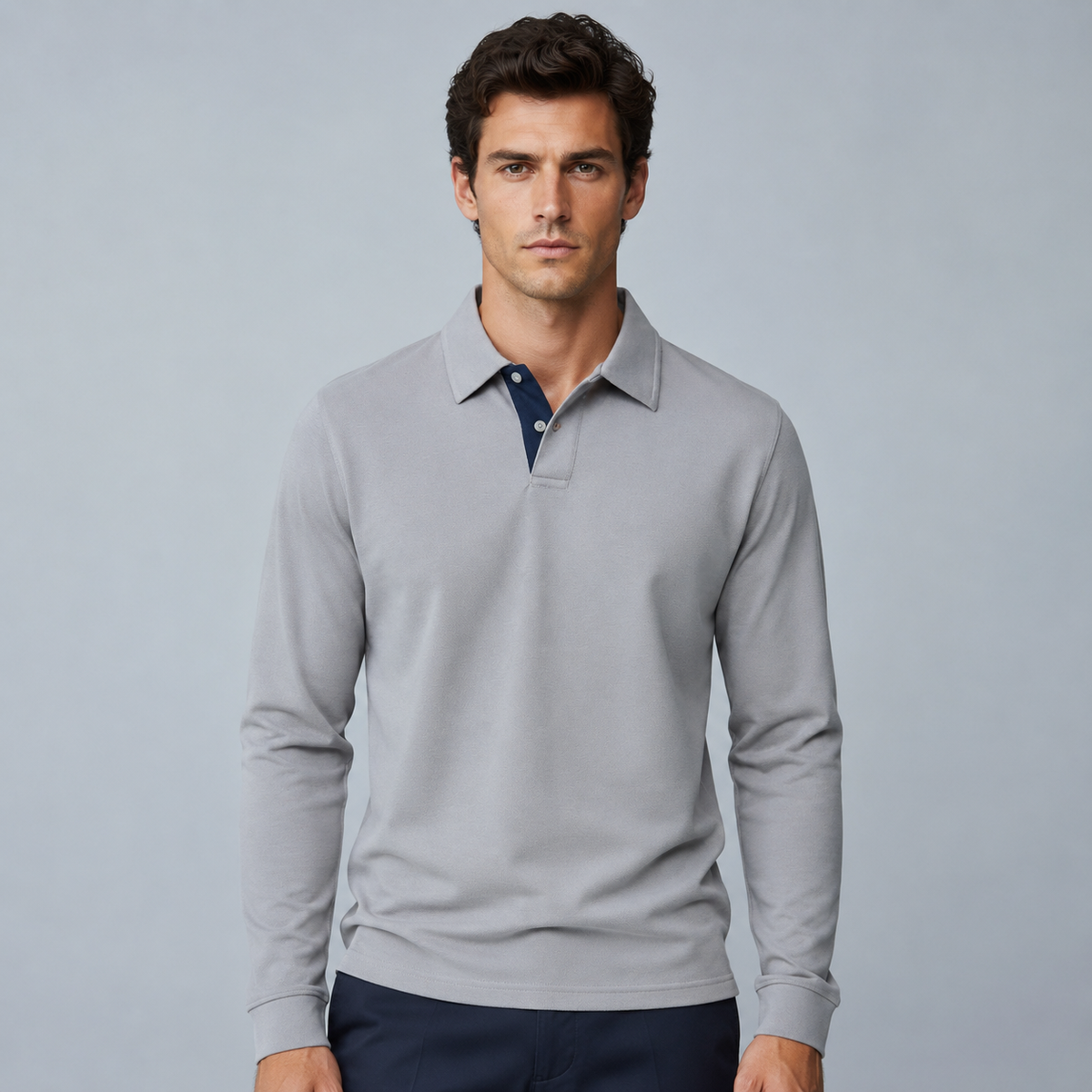 Men's 95% Cotton Long Sleeve Polo T-Shirt