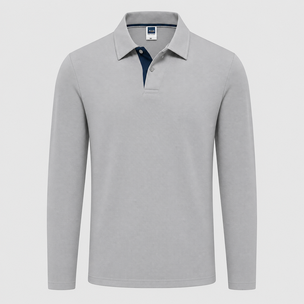 Men's 95% Cotton Long Sleeve Polo T-Shirt
