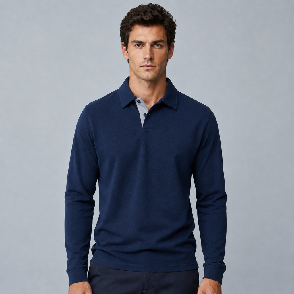 Men's 95% Cotton Long Sleeve Polo T-Shirt