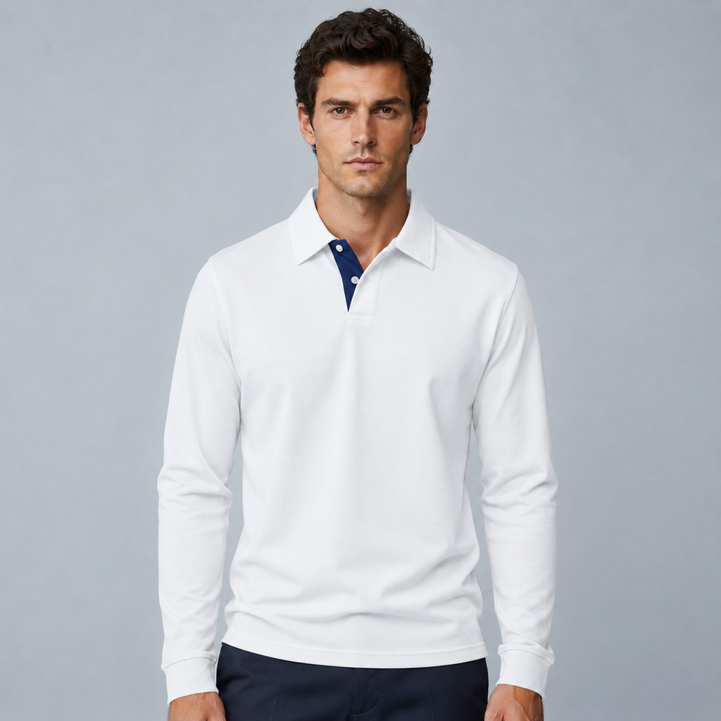 Men's 95% Cotton Long Sleeve Polo T-Shirt