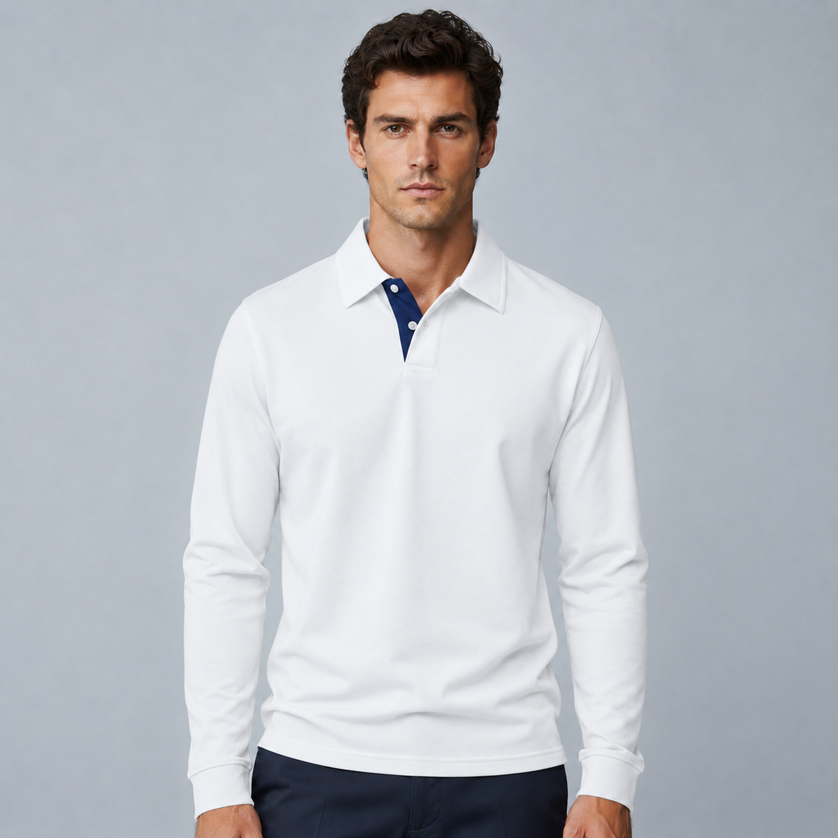 Men's 95% Cotton Long Sleeve Polo T-Shirt