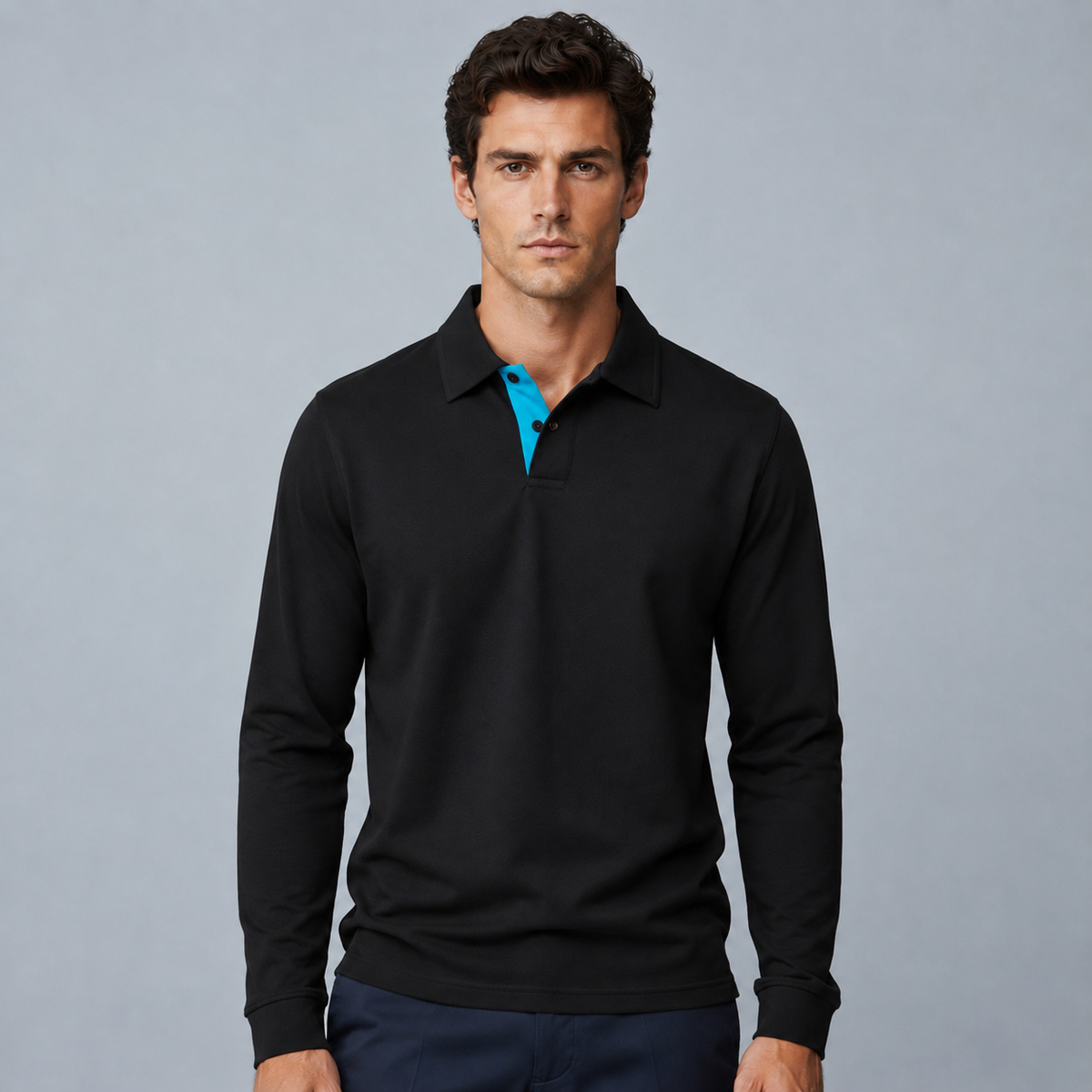 Men's 95% Cotton Long Sleeve Polo T-Shirt