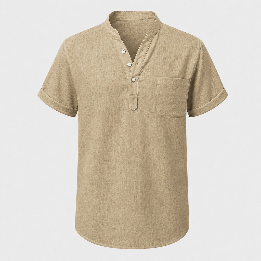 Men's Linen Stand Collar Shirt