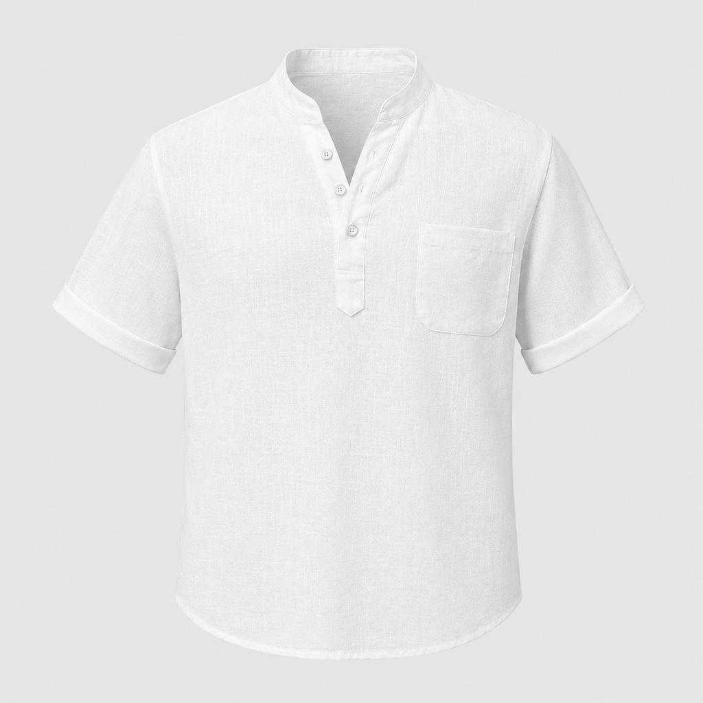 Men's Linen Stand Collar Shirt