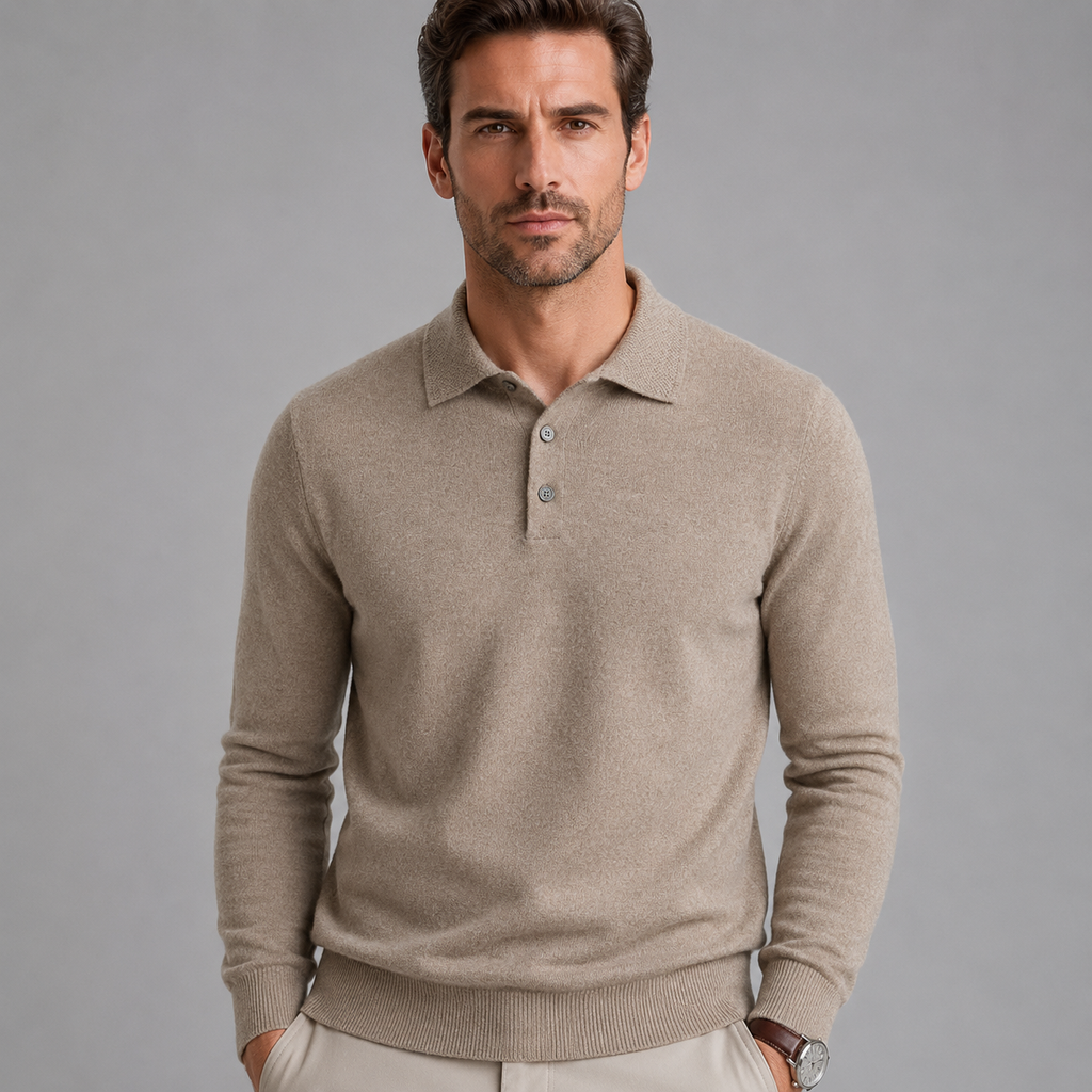 Men's Pure Wool Polo Neck Knitted Pullover