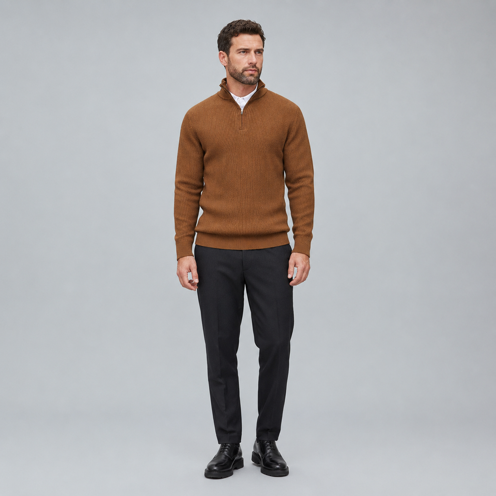 Men's Quarter-Zip Mock Neck Slim Knit Pullover