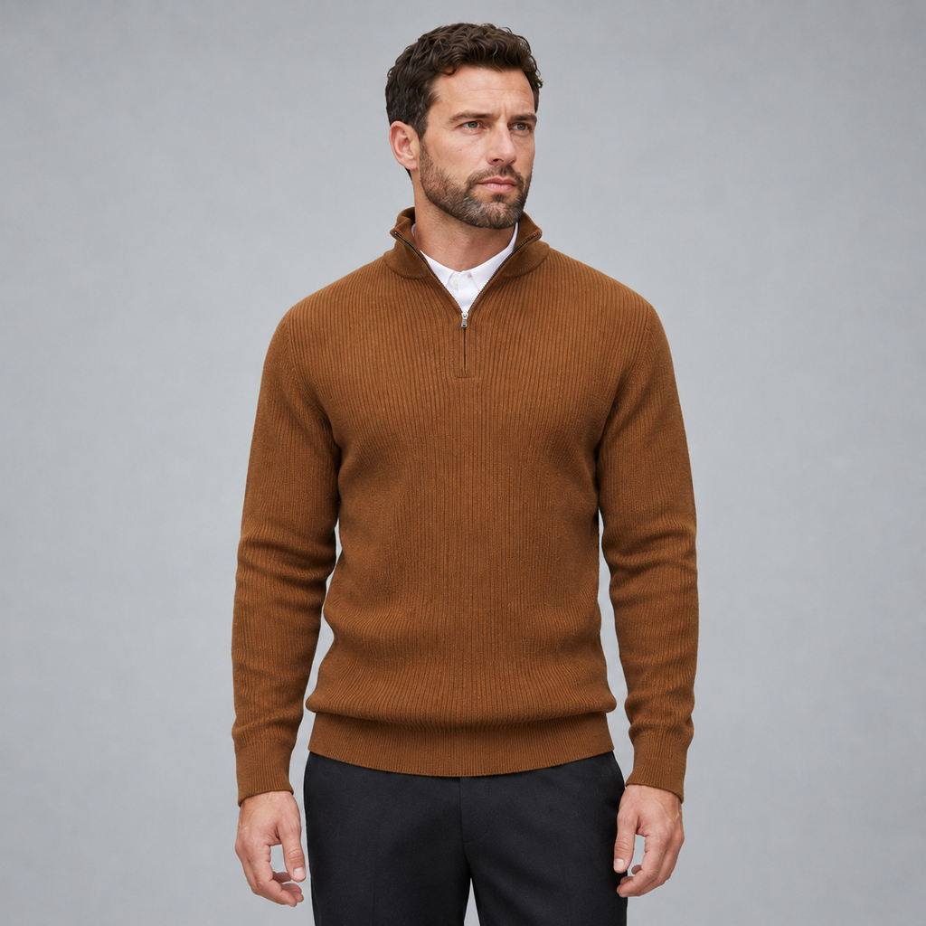 Men's Quarter-Zip Mock Neck Slim Knit Pullover