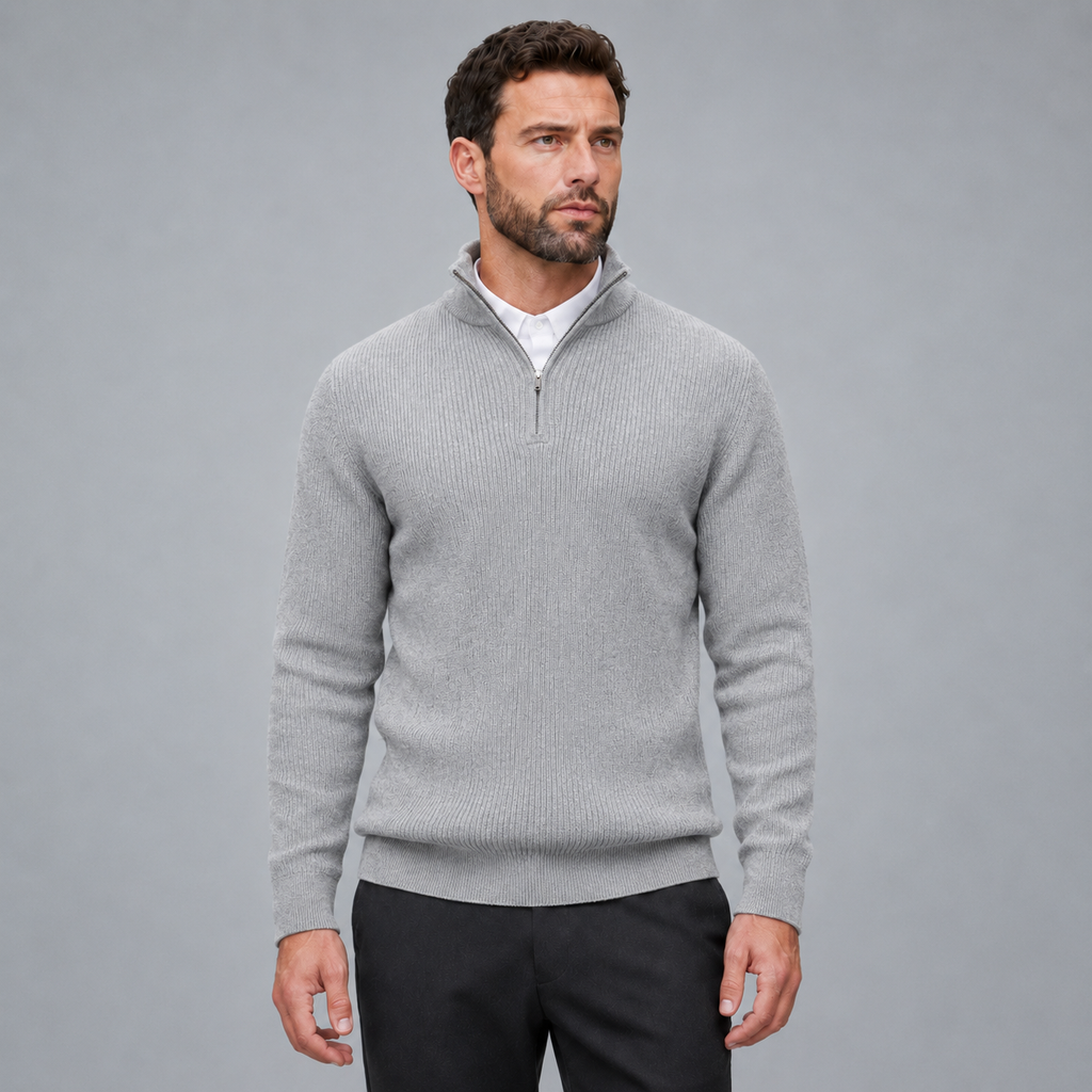 Men's Quarter-Zip Mock Neck Slim Knit Pullover