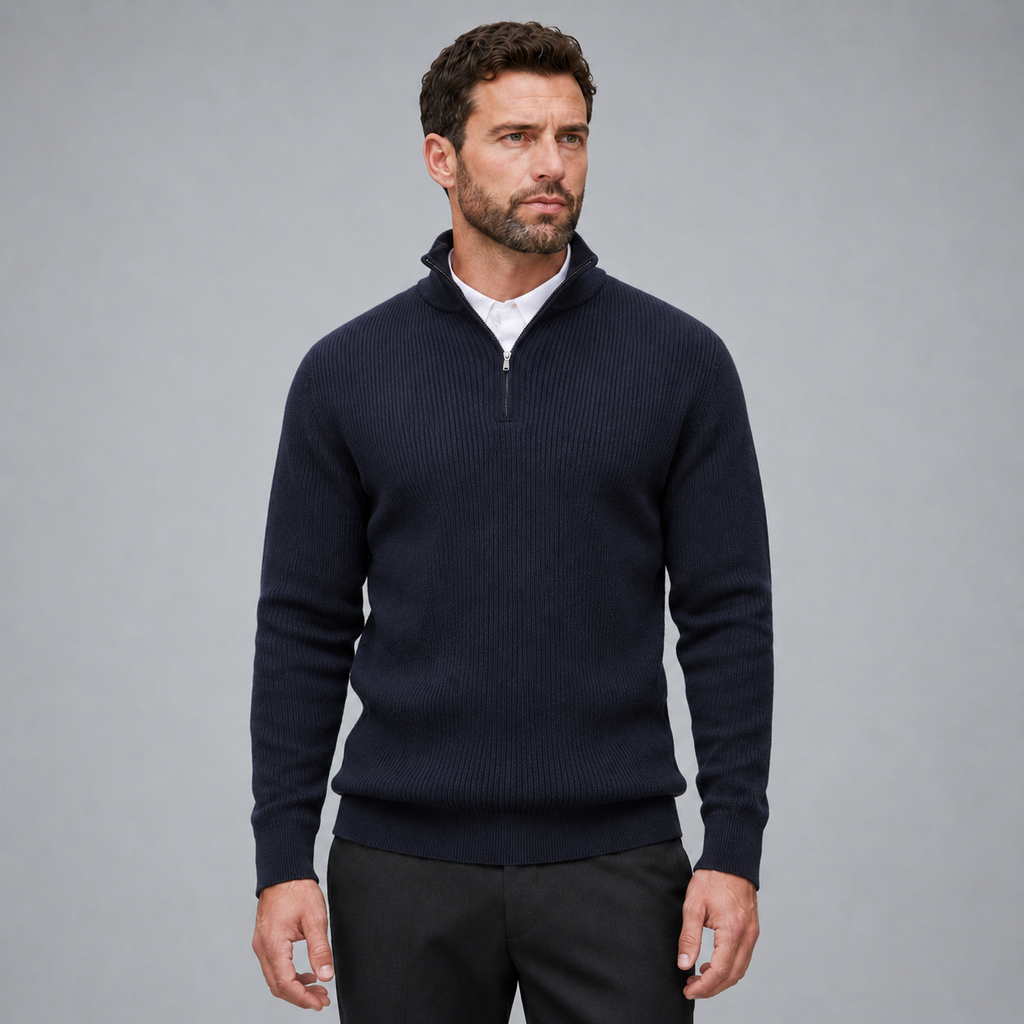 Men's Quarter-Zip Mock Neck Slim Knit Pullover