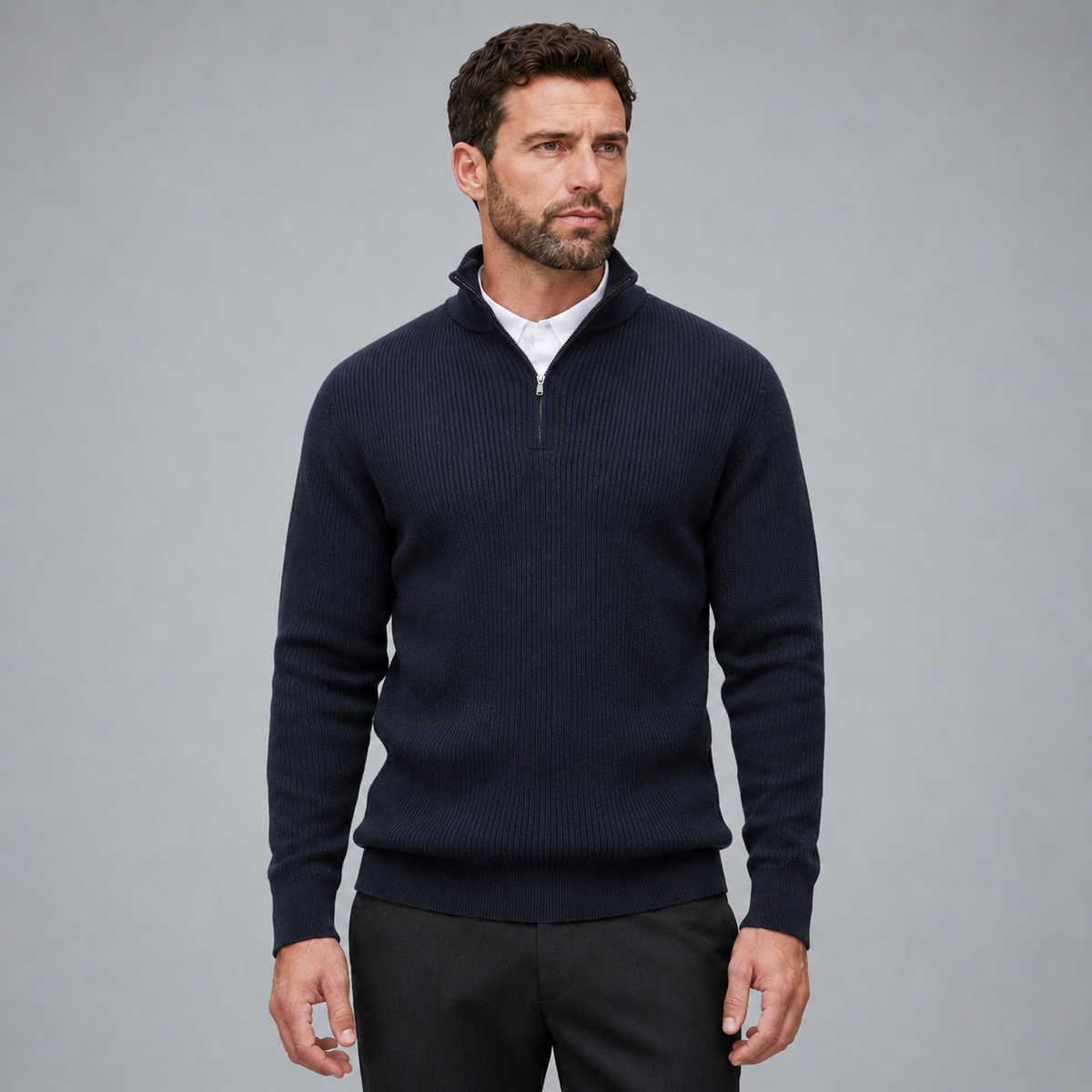 Men's Quarter-Zip Mock Neck Slim Knit Pullover