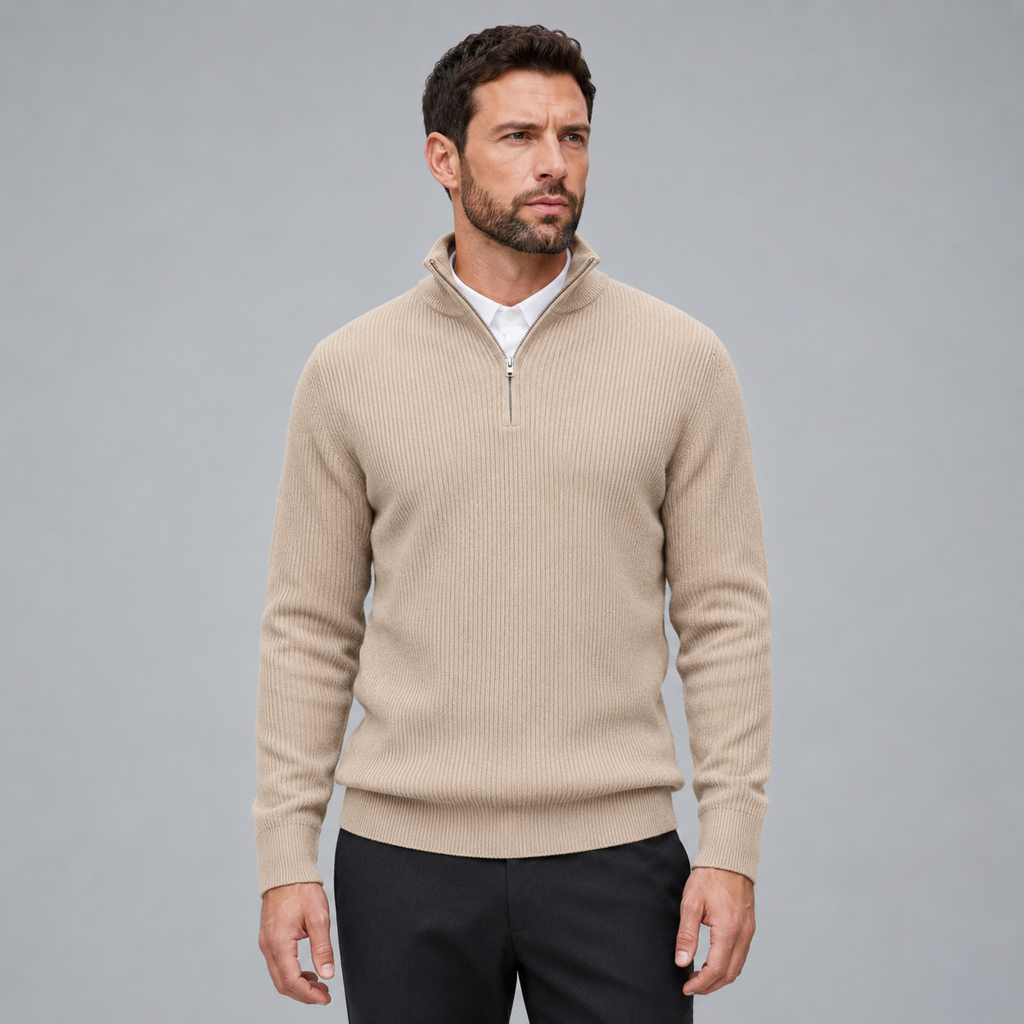 Men's Quarter-Zip Mock Neck Slim Knit Pullover