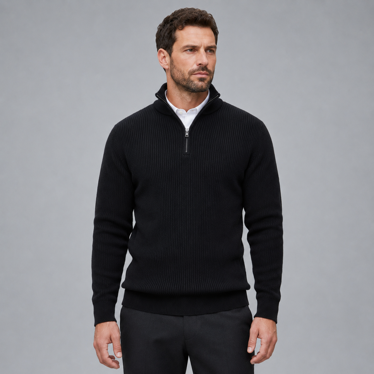 Men's Quarter-Zip Mock Neck Slim Knit Pullover