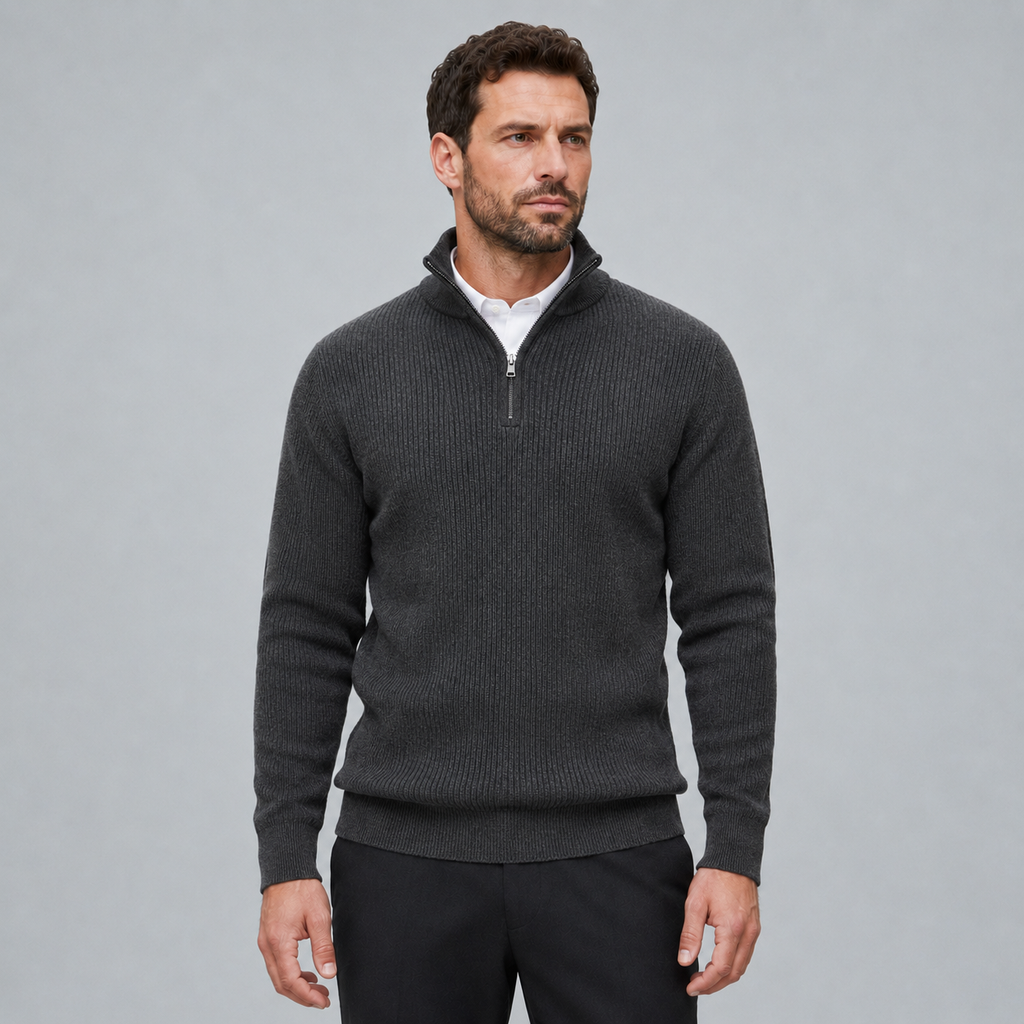 Men's Quarter-Zip Mock Neck Slim Knit Pullover