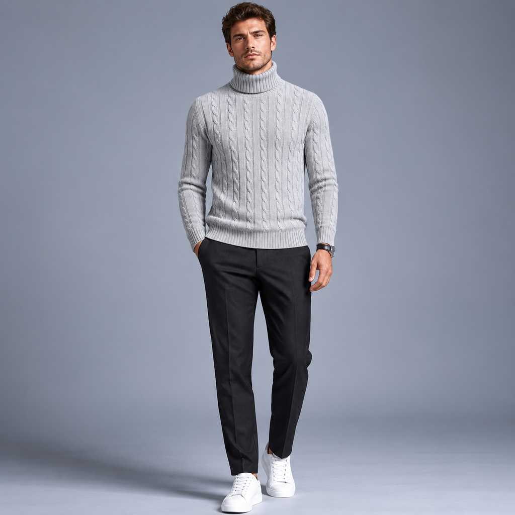 Men's Turtleneck Twist Knit Pullover Jumper