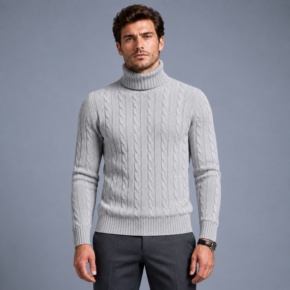 Men's Turtleneck Twist Knit Pullover Jumper