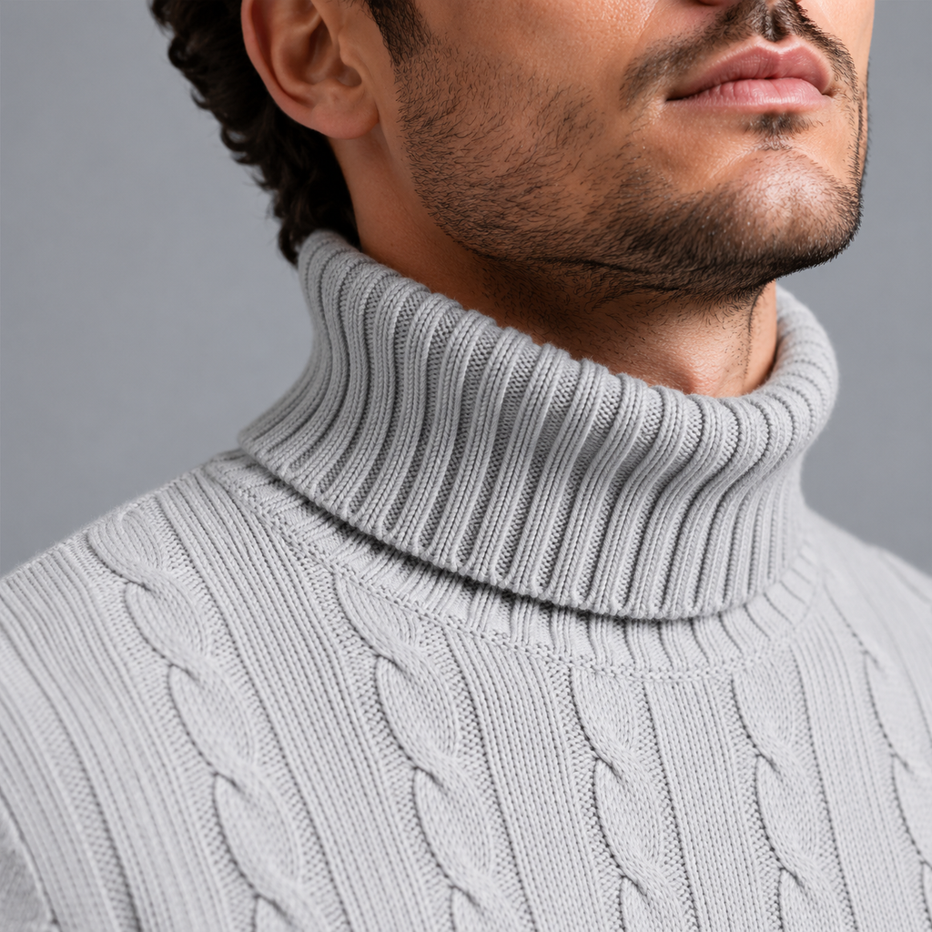 Men's Turtleneck Twist Knit Pullover Jumper