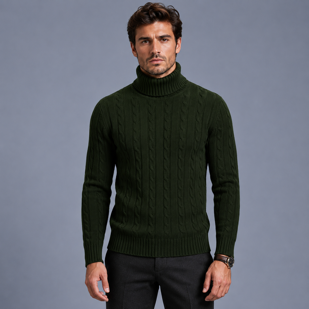 Men's Turtleneck Twist Knit Pullover Jumper