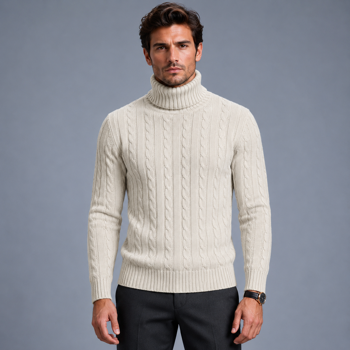 Men's Turtleneck Twist Knit Pullover Jumper