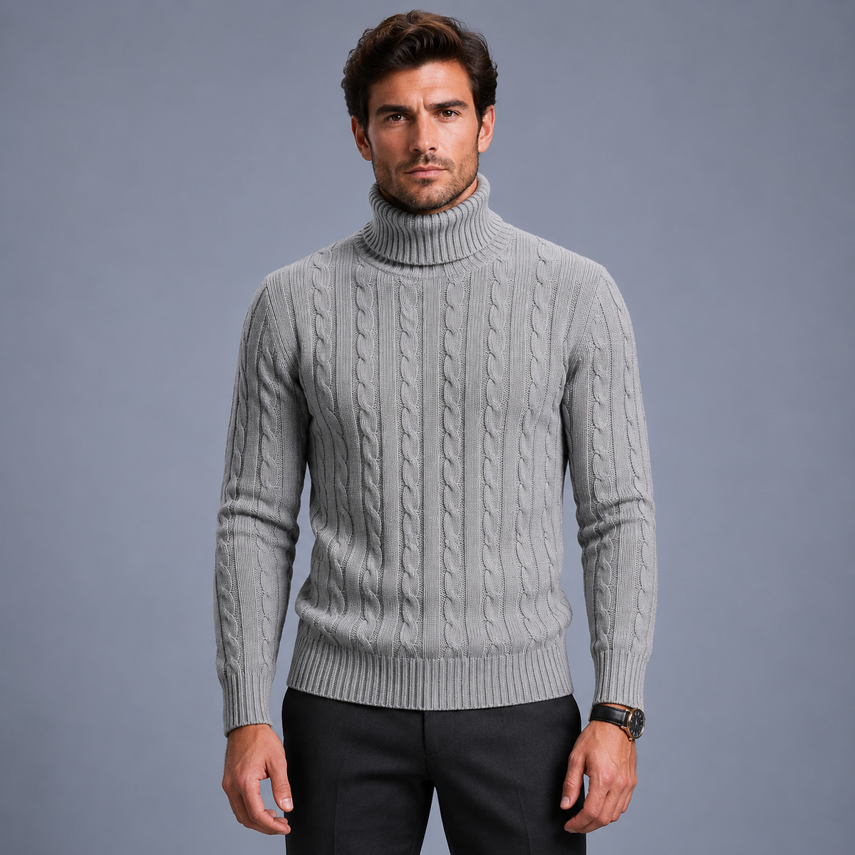 Men's Turtleneck Twist Knit Pullover Jumper