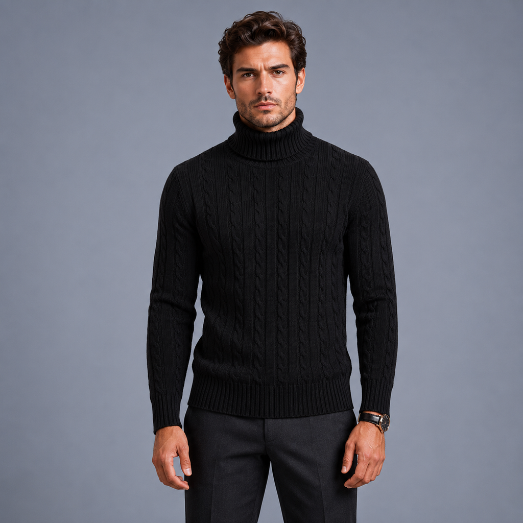 Men's Turtleneck Twist Knit Pullover Jumper