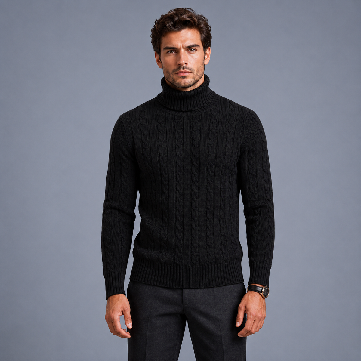 Men's Turtleneck Twist Knit Pullover Jumper
