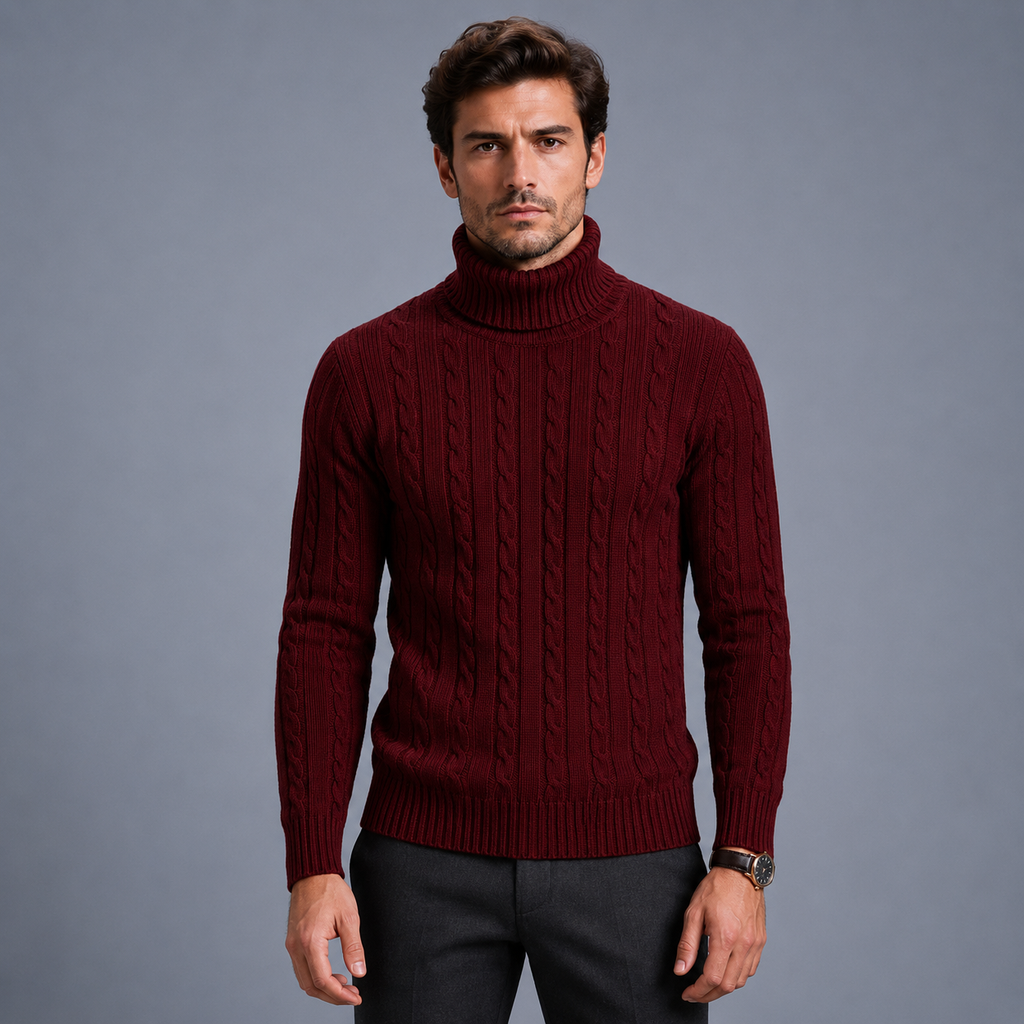 Men's Turtleneck Twist Knit Pullover Jumper