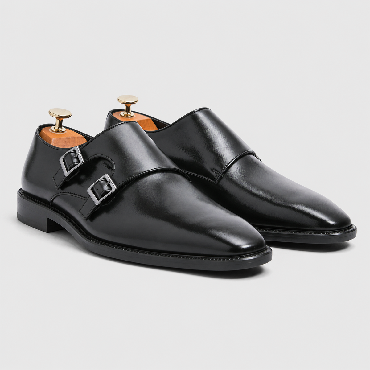 Men's Leather Pointed Toe Monk Strap Shoes