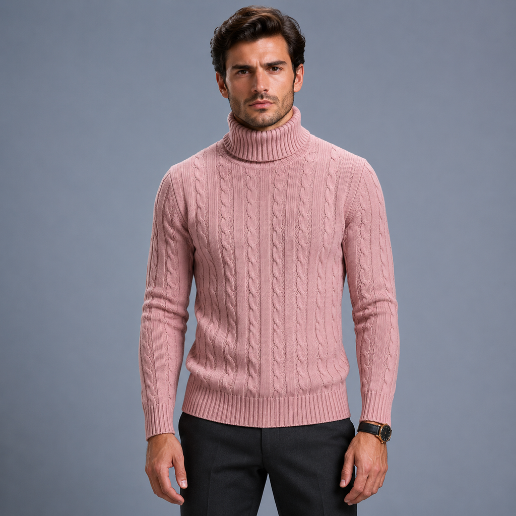 Men's Turtleneck Twist Knit Pullover Jumper
