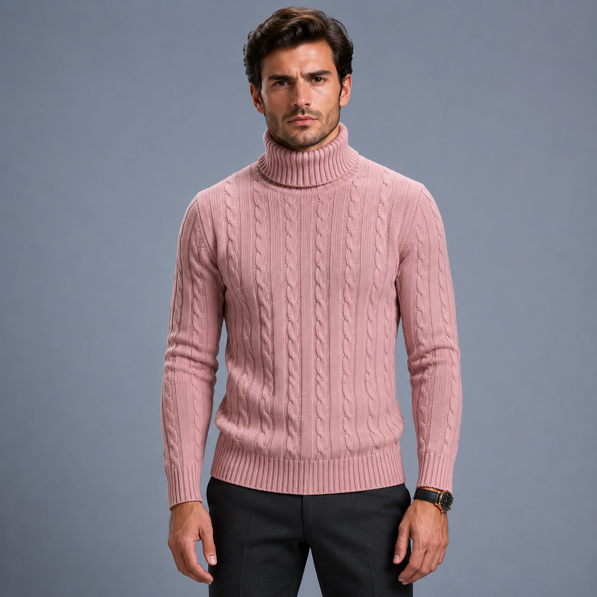Men's Turtleneck Twist Knit Pullover Jumper