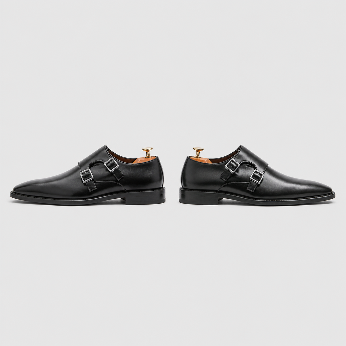Men's Leather Pointed Toe Monk Strap Shoes