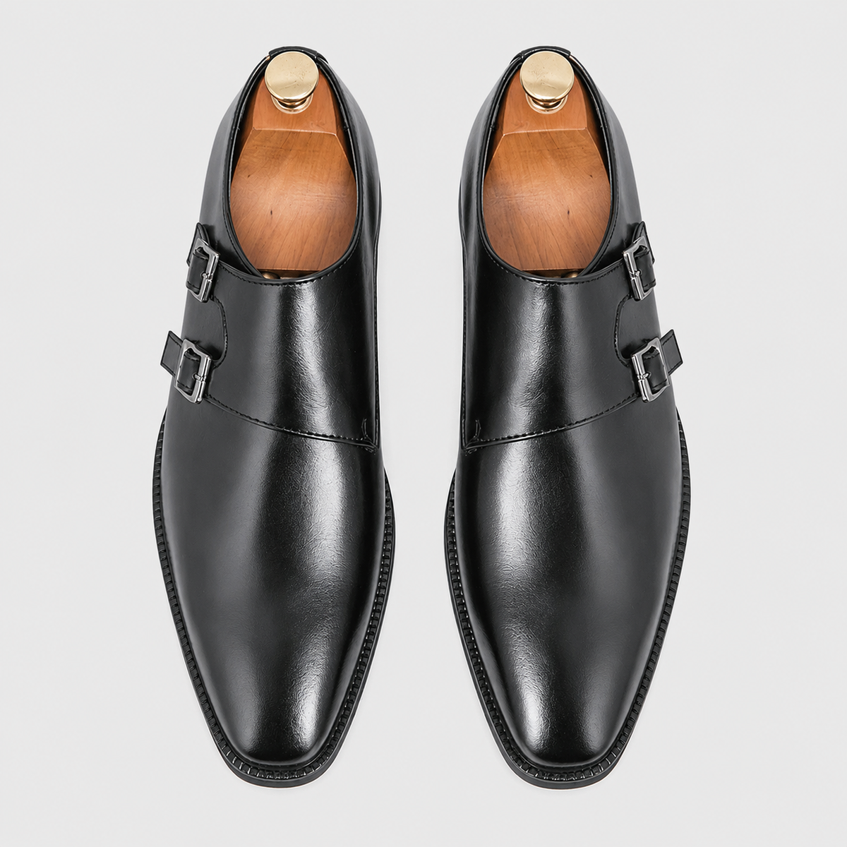 Men's Leather Pointed Toe Monk Strap Shoes