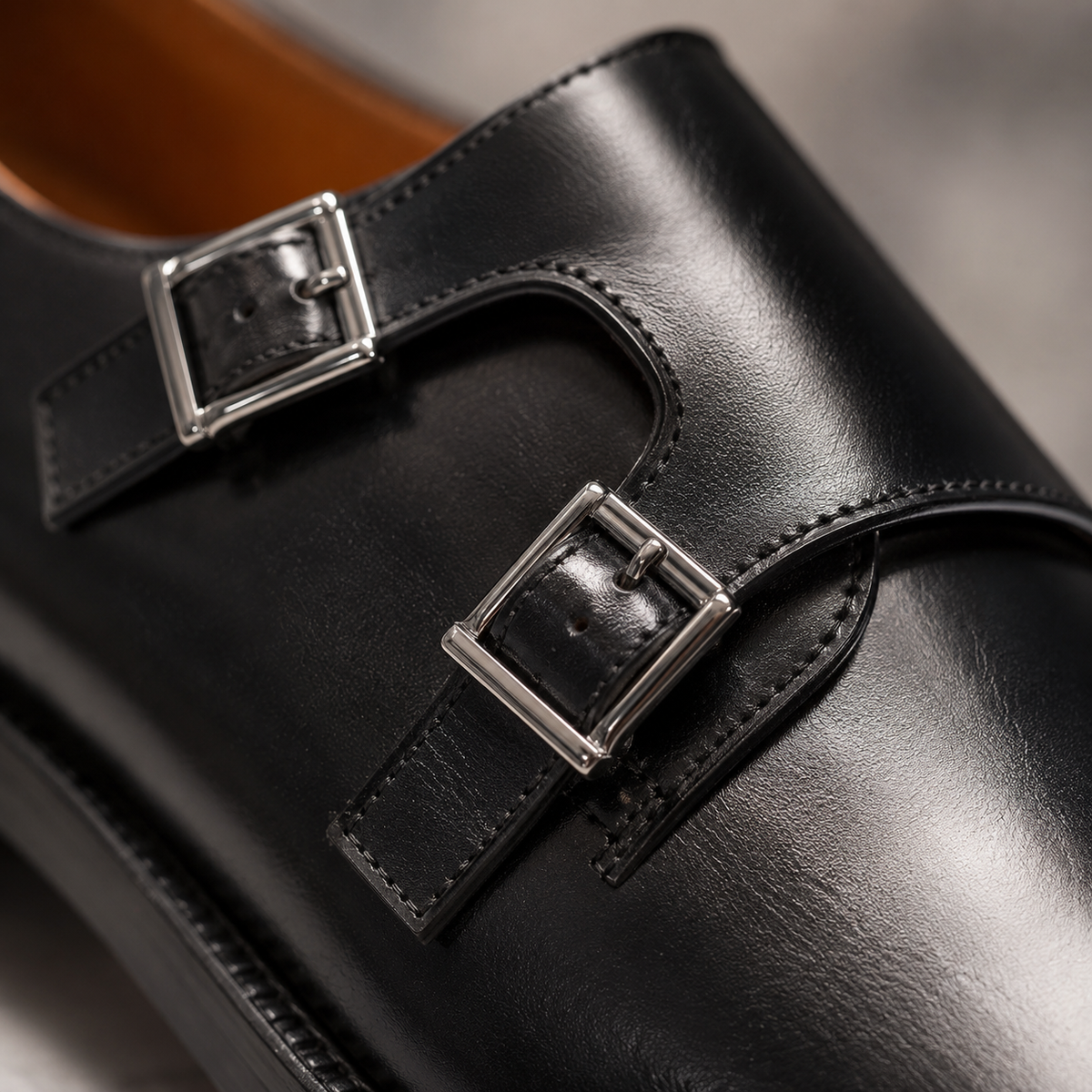 Men's Leather Pointed Toe Monk Strap Shoes