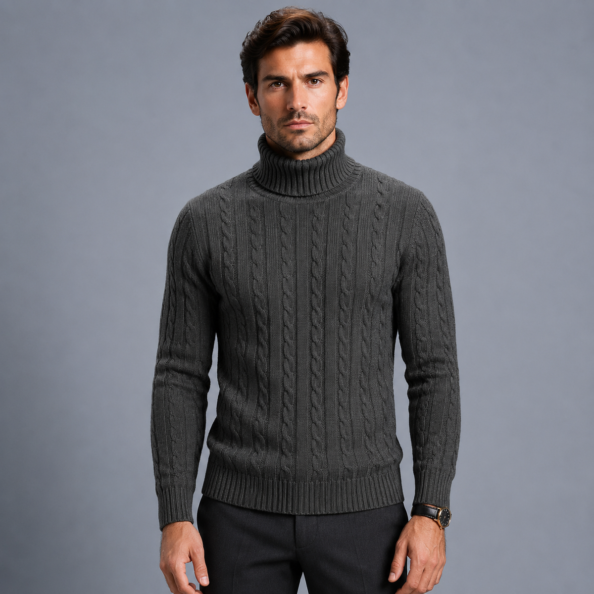 Men's Turtleneck Twist Knit Pullover Jumper