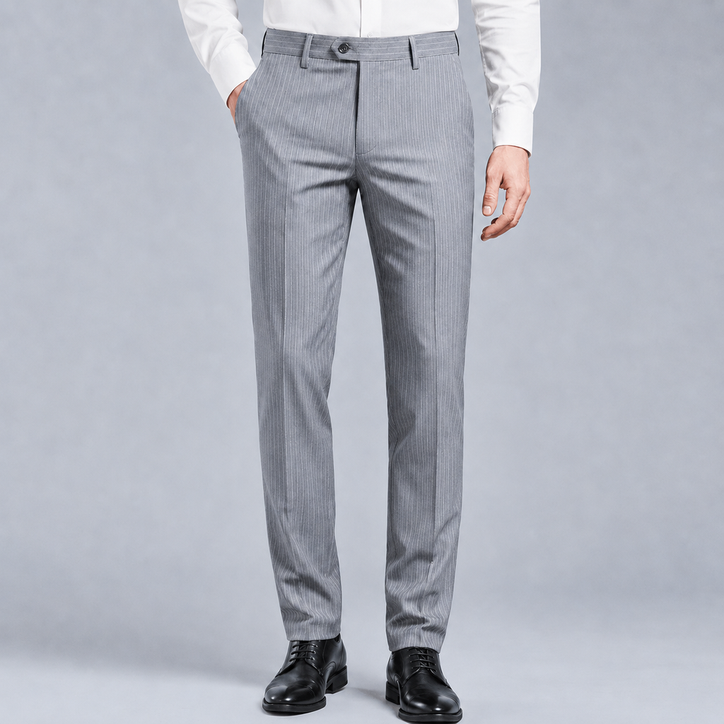 Men's Slim Fit Striped Smart Suit Trousers