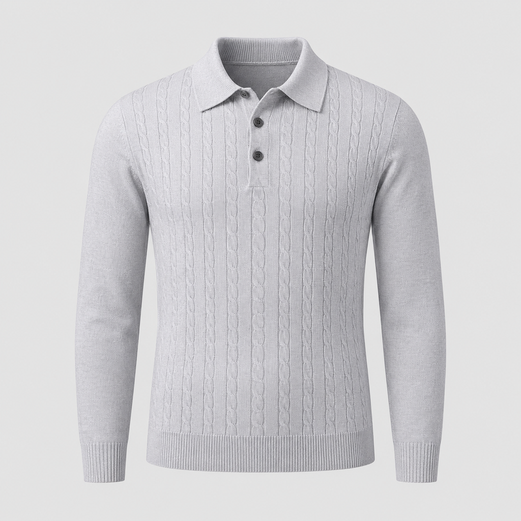 Men's Slim V-Neck Cable Knit Button Jumper